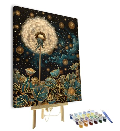 TUMOVO Paint by Numbers Kit for Adults Starry Night Dandelion Paint by Number Dandelion Flower Adult Paint by Number Kits DIY Adults' Paint-by-Number Kits with 3 Brushes Framed, 16 x20 Inch - color: Dandelion-Framed