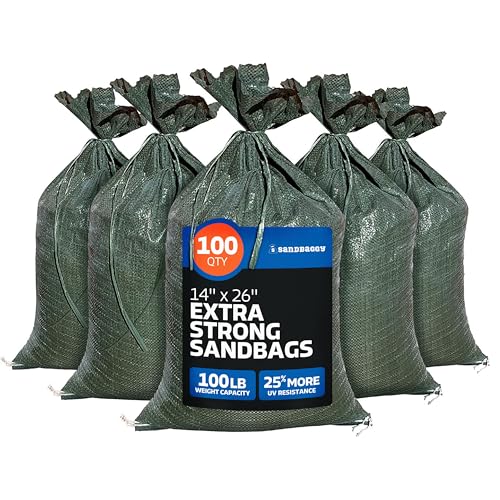 Sandbaggy - Heavy Duty Empty Sandbags For Flooding (14" X 26") - Poly Sand Bags - Flood Barrier, Weight, Construction, Earth Bag Homes - Reusable, UV Resistant - Tie Strings Attached (100 Bags) - size: 100 Count (Pack of 1)