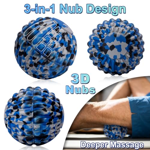 Deep Tissue Massage Ball for Exercise & Recovery - SGS Certification | Targets Back, Shoulder, Legs&Feet-Relieves Muscle Knots, Joint Pain&Tightness, Pressure Point Therapy-Myofascial Release Ball - color: Blue&gray, size: 1-Pack | 5.1-inch