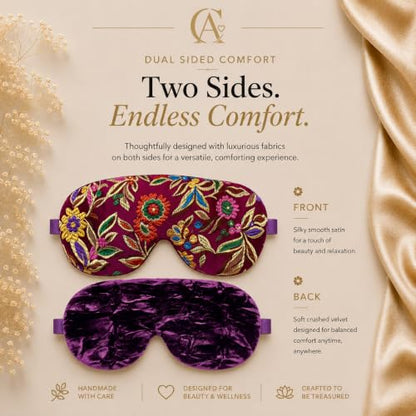 Opulence Handmade Weighted Sleep Eye Mask with Flaxseed Filling, Satin & Velvet, Adjustable Strap, Light Blocking for Meditation, Hot & Cold Therapy, Travel - Imperial Plum - color: Imperial Plum