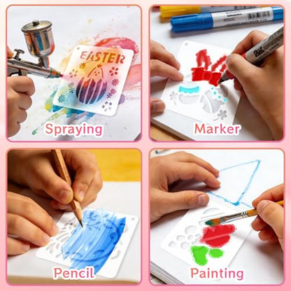 72 Pcs Easter Day Stencils for Painting Set, Reusable Eggs Rabbit Carrot Cute Painting Templates - Stencil Crafts Drawing Templates for DIY Scrapbook, Home Wall Murals, Canvas Wood Signs - style: Easter Day