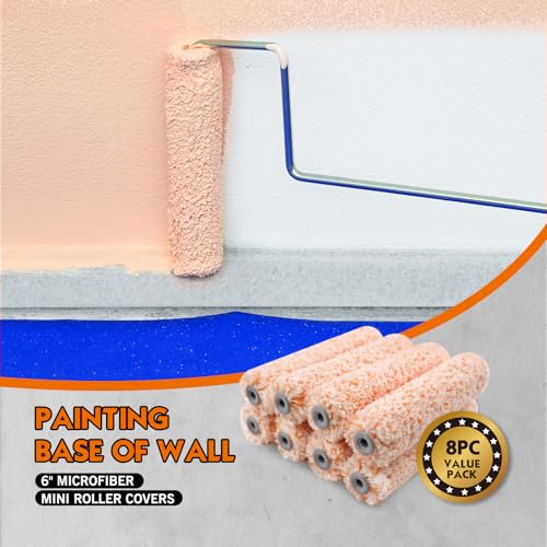 ROLLINGDOG 6" Paint Roller Covers Microfiber Paint Roller Sleeves | 6 inch Paint Roller Sleeve for Smooth to Semi-Smooth Walls and Ceilings, 8PC - color: 8PC Microfiber Roller Sleeves