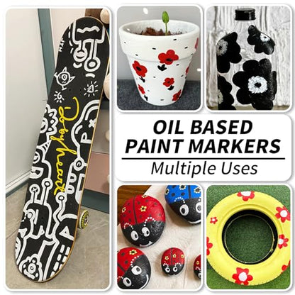 TOOMGGA Paint Pens Permanent Paint Markers, 5 Colors Oil Based Marking Pen | Medium Point, Quick Drying, Fade-resistant, Waterproof Pens for Rock Painting, Car Tyre, Metal, Plastic, Canvas, Wood, Glass