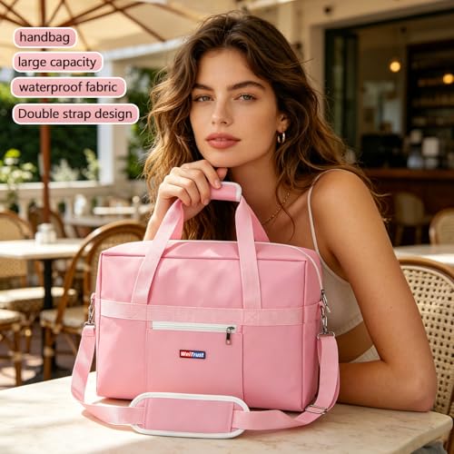 Gym Bag for Women Men, Water-Resistant Duffle Bag for Travel Sports, Lightweight Carry On Bag with Handles and Detachable Shoulder Strap - color: Pink