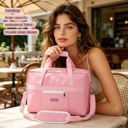 Gym Bag for Women Men, Water-Resistant Duffle Bag for Travel Sports, Lightweight Carry On Bag with Handles and Detachable Shoulder Strap - color: Pink