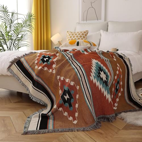 Luxlovery Aztec Boho Sherpa Throw Blanket – Southwestern Navajo Style, Lightweight Warm, 35"x59" Pumpkin Rust - color: Aima, size: 35"x59",90x150cm