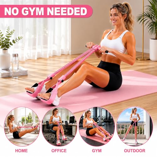 Pedal Resistance Bands with Handles, Separated 8-Tube Multifunction Exercise Bands, Yoga Tension Rope, Natural Rubber Elastic Equipment for Abdomen, Waist, Arm, Leg Stretching - color: Pink