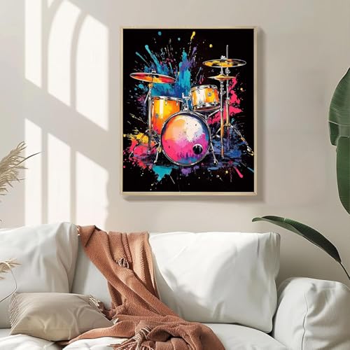Graffiti Drum Set Paint by Numbers for Adults Beginners Colorful Instruments DIY Acrylic Paint by Numbers Kits on Canvas Music Room Decor Watercolor Artwork for Home Decor 16x20inch(Without Frame) - color: Artwork 08, size: 16''x20''(without frame)
