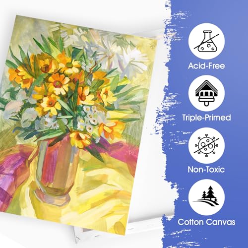 ESRICH Stretched Canvas for Painting 12x16 Inch, 2 Pack Blank Canvas -5/8 in Profile Primed Cotton White Canvases for Painting for Oil & Acrylic Paint - size: 12x16in