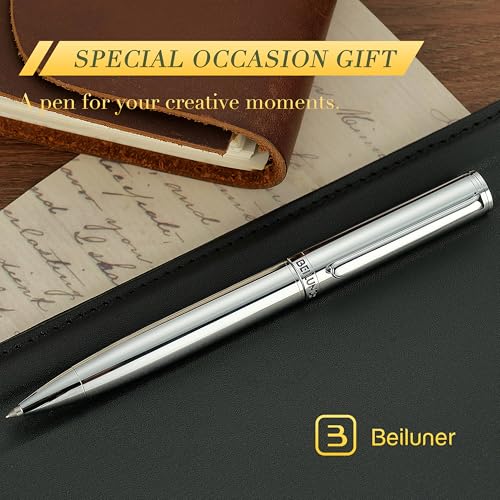 BEILUNER Silver Gel Pen - Luxury Featuring Bright Chrome Finishes, Black Ink Refill, Best Pen Gift Set for Men & Women, Business Signature, Executive, Office Retractable,Nice Fancy Designer Pens - color: Silver