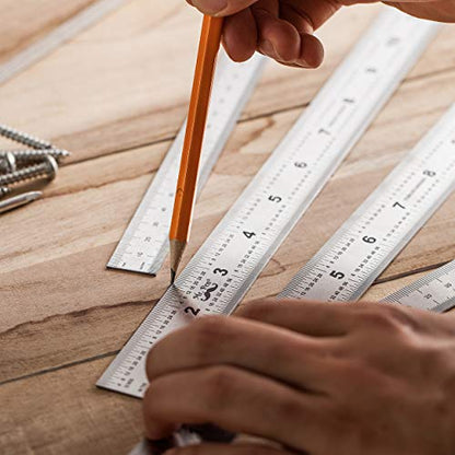Mr. Pen- Machinist Ruler, 4 Pack, (6, 8, 12, 14 Inch) | Stainless Steel Metric & Imperial, Precision Measuring Tool, 1/64", 1/32", 0.5 mm Graduation for Engineering, Carpentry - style: 6, 8, 12, 14 inch