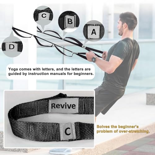 Stretching Strap Yoga Strap with 10 Loops, Non-Elastic Stretch Band for Physical Therapy, Flexibility, Exercise, Pilates, Dance & Gymnastics Workout - color: Black
