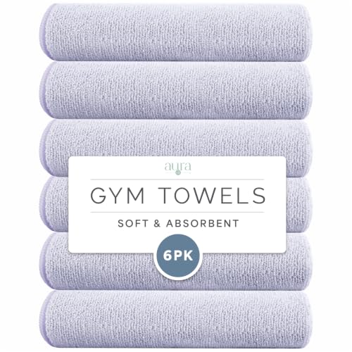 S&T INC. Microfiber Gym Towels, 6 Pack, 16" x 27" | Absorbent and Lightweight, Quick-Dry, Compact for Gym Bag, Yoga and Travel, Machine Washable - color: Purple