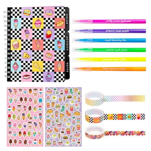 Fashion Angels Funny & Cute Food Graphic Journaling Stationery Set | Includes 1 Tabbed Sketchbook, 2 Sticker Sheets & more, Great Office Product for Kids - style: Funny Foods Graphic