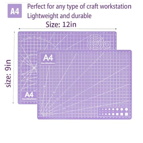 A4 Self-Healing Cutting Mat, Double-Sided Craft Mat with Grid Lines, Precision Rotary Cutting Board for Office Desk, Art Craft, Sewing, Hobby, and DIY Projects - 9x12 Inches - color: Purple