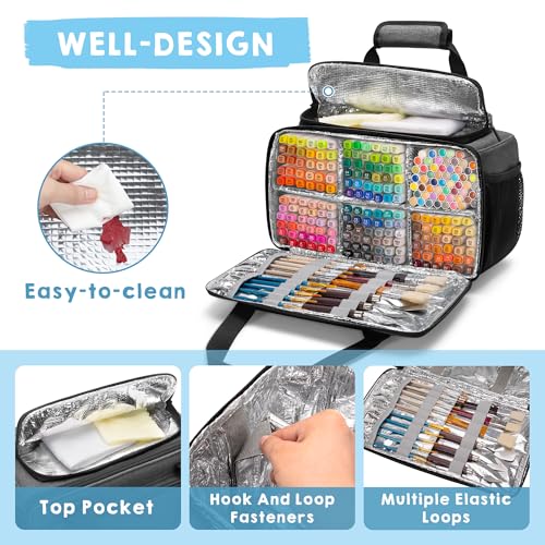 GRAOSO Marker Storage Bag Marker Case Organizer Hold up to 216 Markers | Carrying Case with Shoulder Strap and Handle, with Dividers and Easy Cleaning Liner (Markers Length up to 5.1"/13 cm), Grey