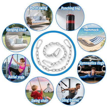 Heavy Duty Stainless Steel Chains, Heavy Punching Bag Chain with 2 Carabiners, 550LB Capacity Hammock Hardware Kit for Swing Chairs Hammocks Punching Bags Yoga Trapeze Indoor & Outdoor Gym