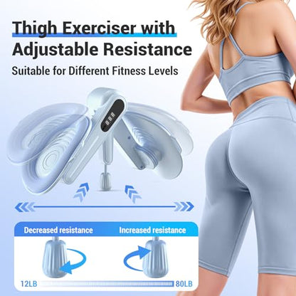 Thigh Trainer with Resistance Adjustment, Pelvic Floor Exercise Devices with LED Display, Inner Thigh Exerciser with Soft EVA Padding, Kegel Exerciser for Women Home, Blue