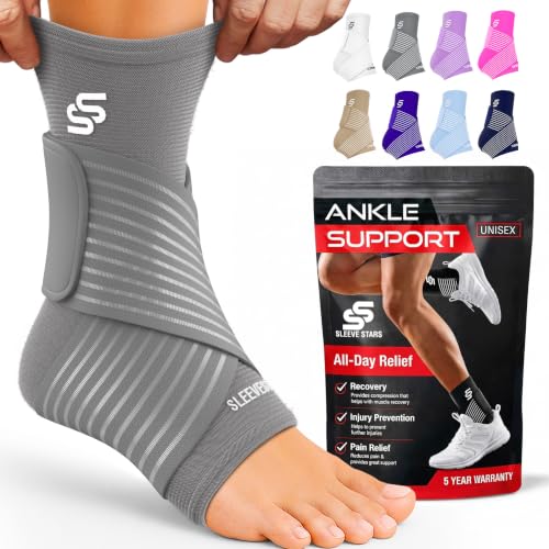 Sleeve Stars Ankle Brace for Women & Men, Ankle Wrap for Sprain, Compression Sleeve for Plantar Fasciitis Relief, Easy Customizable Support: w/ Removable Strap (Single/M:10"-12"/Grey) - color: Gray, size: Medium