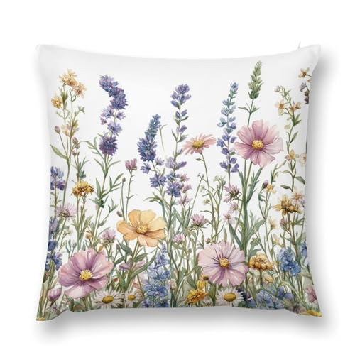 Wildflowers and Herbs Decorative Throw Pillow Covers 18x18 Inch - color: Wildflowers and Herbs