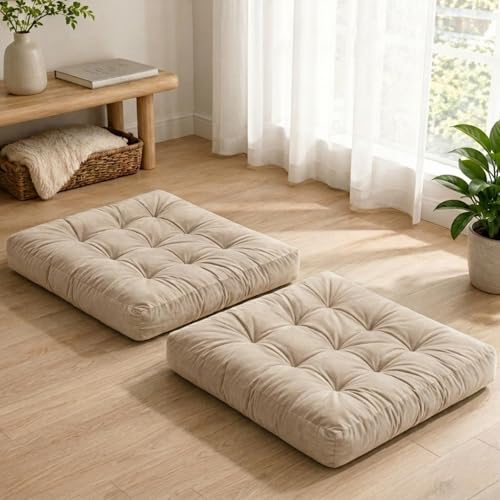 Floor Pillows for Adults Set of 2, Floor Cushions, 22 x 22 Inch, Beige - color: Beige, size: 2pack