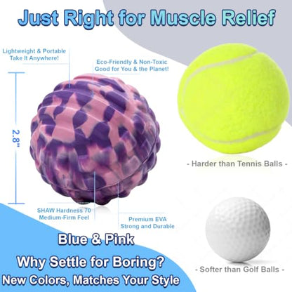 Deep Tissue Massage Ball for Exercise & Recovery - SGS Certification - Targets Back, Shoulder, Legs&Feet - Relieves Muscle Knots, Joint Pain&Tightness, Pressure Point Therapy- Myofascial Release Ball - color: Pink&purple, size: 1-Pack | 2.8-inch