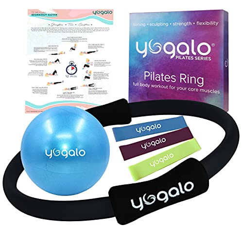 Pilates Ring and Ball Set with 3 Resistance Bands - Pilates Equipment for Home Workout - Magic Circle Pilates Ring 14 Inch to Tone, Sculpt and Strengthen - Fitness Ring for Yoga and Pilates - color: Black