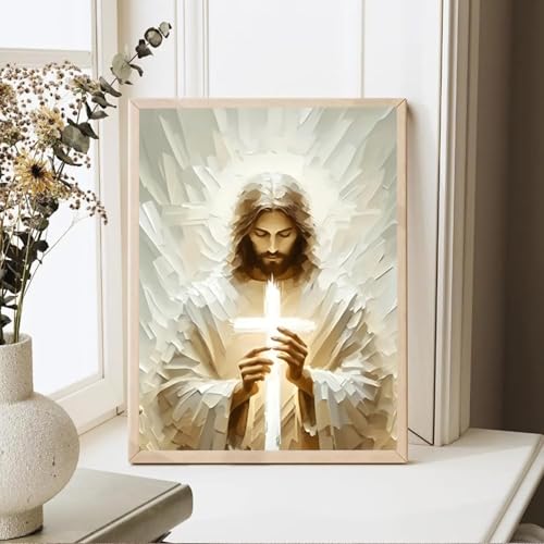 GOUOYANA Religious Diamond Art Kits for Beginners Jesus Diamond Painting Kits for Adults Christian Wall Art Decor DIY Crafts Full Drill Gem Art Cross Artwork for Walls Christian Gift 12x16 Inch - color: DP02810
