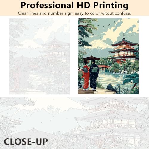 Paint by Numbers Kit for Adults, Adult Paint by Number Kits - Japanese Ukiyo-e Edo Period Landscape, Traditional Nature & Life Scene Painting on Canvas, DIY Cultural Wall Art, 16x20 Inch(Framed) - color: Japan Landscape(Framed)