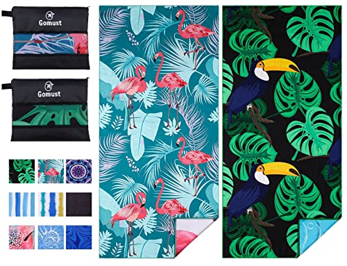 Microfiber Beach Towel Oversized 71x32 Flamingo with Bag 2 Pack | Thin Lightweight Sand Free Absorbent Quick Dry Compact Large for Adult Travel Camping Pool Swim Bath Cruise Essentials Gift - color: 2 Pack Flamingo Toucan