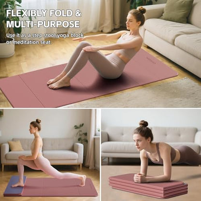 7-Fold Yoga Mat 70"x24" - 1/2 Inch Thick - color: Pink + Navy