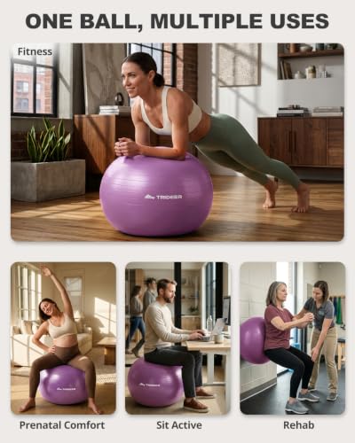 Trideer Yoga Ball for Exercise, Pilates, Core & Balance Training, Stability Ball for Pregnancy & Birthing Prep, Physical Therapy, Daily Stretching, Office Chair for Active Sitting, Quick Pump Included - color: Bellflower Purple, size: L(23-26ines/58-65cm)