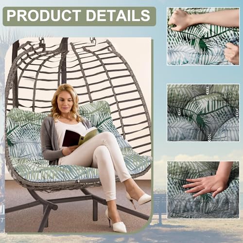 Porch Swing Cushion Three Seat Waterproof, Bamboo Leaves, 40x40in - color: Bamboo Leaves, size: 40x40in