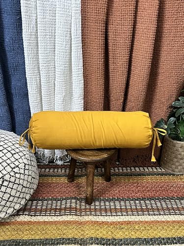 Saffron Round Bolster Removable Cover Cotton Mustard - color: Mustard, size: 6" x 16"