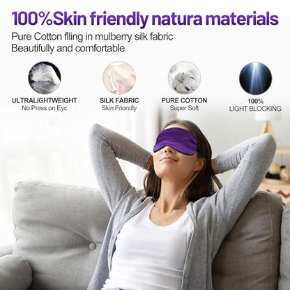 Silk Sleep Mask, Blackout Eye Mask for Sleeping with Adjustable Strap | Light-blocking Blindfold for Men & Women Pressure-Free, Soft Eye Cover Eyeshade for Side Sleeper, Travel Naps(Dark Purple) - color: Dark Purple