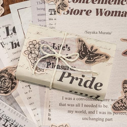 Mayplous Vintage Scrapbook Supplies Kit, Butterfly & Floral Mixed Media Ephemera Pack with Collage Paper, Washi Stickers and Vellum Paper for Junk Journal, Planner, Card Making, DIY Crafts (Benn)