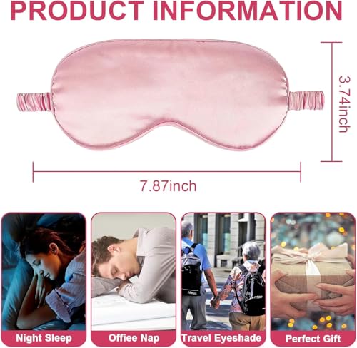IEKEODI 2 Pack Silk Sleep Masks, Light Blocking Eye Masks, Pink & Pink | Silky Soft Feel, Light Blocking Design, Gentle Elastic Fit, Breathable Comfort for Sleep, Travel and Naps - color: Pink+pink