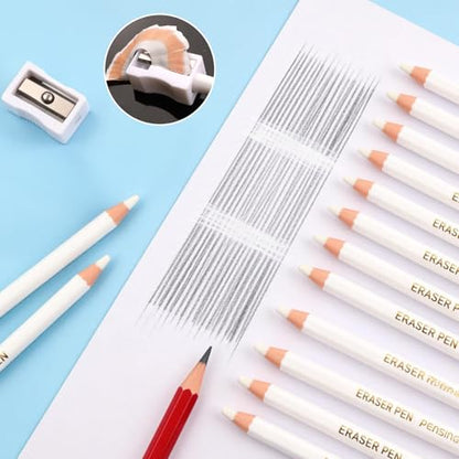 11pcs Precision Eraser Set(10 Pack Precision Eraser with Sharpener), Drawing Erasers Pens for Artists, Detail Erasers Pen for Sketching and Coloured Illustrations, Accurate Force Transmission Erasers