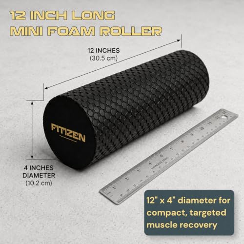 Fitizen Foam Roller – Muscle Massage Rehab Stiff Back Pain Physical Therapy Deep Tissue Firm Exercise Equipment Home Gym Stress Yoga Pilates for The Fit Citizen by FitNation - style: Mini - 12 x 4 Inches