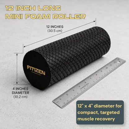 Fitizen Foam Roller – Muscle Massage Rehab Stiff Back Pain Physical Therapy Deep Tissue Firm Exercise Equipment Home Gym Stress Yoga Pilates for The Fit Citizen by FitNation - style: Mini - 12 x 4 Inches
