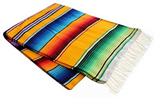 Leos Imports Mexican Serape Blanket (X-Large 82"x60", Yellow) - color: Yellow, size: X-Large 82"x60"