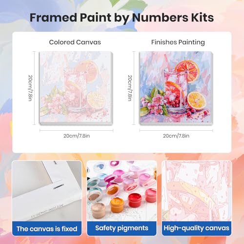 HEIBAGO 4 Pack Framed Paint by Numbers Kit for Adults Beginner, Adult Paint by Number Kits Cocktail, DIY Paint by Numbers for Adults,Small Easy Acrylic Oil Painting for Wall Decor 8 x 8 Inch - color: Cocktail