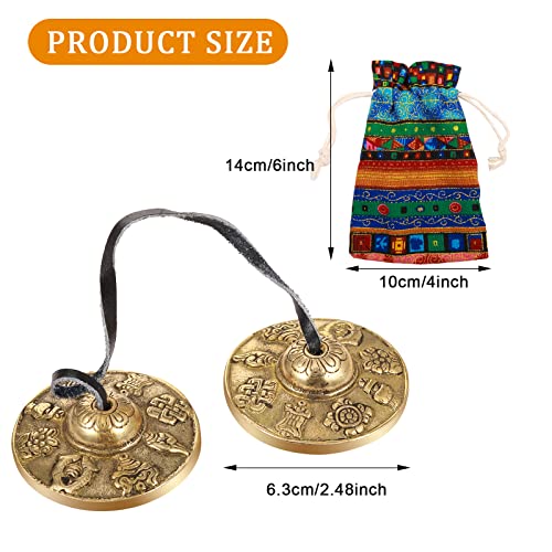 Boao Tingsha Meditation Bell with Bag,8 Lucky Symbols Embossed - color: 8 Lucky Symbols Embossed