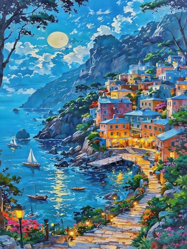 ZRIZQ Landscape Paint by Numbers Kit for Adults Beginner,16x20 | Full set with wooden brushes,rolled canvas,rich paints.Calming activity.Beginner friendly.Just open and paint. - color: 16"X20"Rolled Canvas(Frameless)-Landscape 12