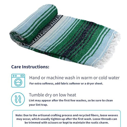 La Montana Bulk Falsa Mexican Blanket, 4 Pack, Kelly Green/Light Blue/White - color: Kelly Green/Light Blue/White
