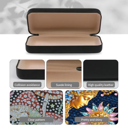 Sun Moon 5D Diamond Art Painting Kit, Hard Shell Eyeglasses Glasses Case | DIY Special Shaped Diamond Dots, Small Gem Art Paint Mosaic Kits, Cute Rhinestone Sunglasses Case for Adults Beginner Women - color: Black Sun & Moon