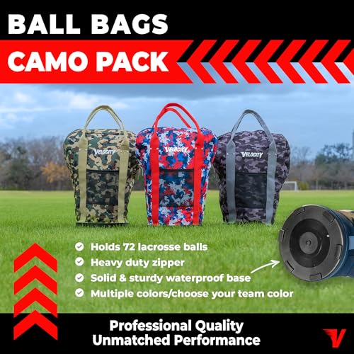 Velocity Heavy Duty Multipurpose Ball Bag with Durable Bottom - Holds up to 60-72 Balls - Ideal for Lacrosse, Baseball, Pickleball, Tennis & More - color: Black Camo, style: 1 Pack