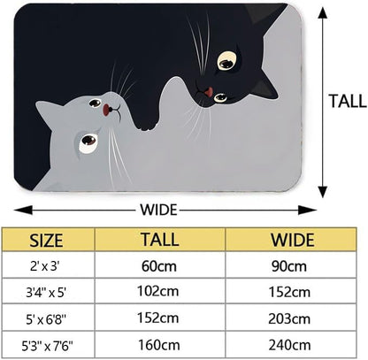 Living Room Rugs Cat Cartoon Carpet, Low Pile mat, Rubber Backing, Washable Non-Slip Large Rug for Dining Room Bedroom, Grey 2'x3' - color: Grey, size: 2'x3'