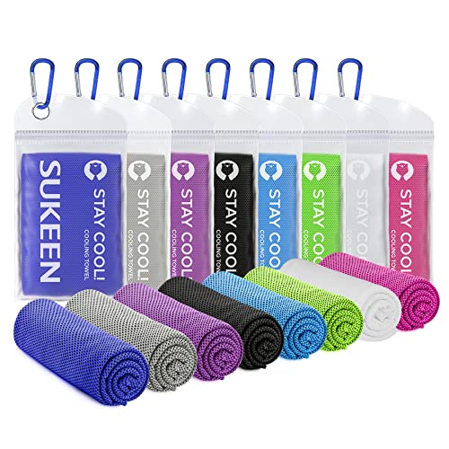 Sukeen Cooling Towels 8 Pack (40"x12"), Cooling Towels for Neck and Face, Microfiber Cool Towel, Soft Breathable Chilly Towel for Yoga, Golf, Gym, Camping, Running, Workout & More Activities - color: Dark Blue+grey+purple+black+blue+green+white+pink