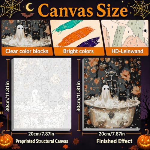 Mandun Halloween Paint by Numbers Kit for Adults, 3 Pack, 7.8x11.8 inch | DIY Painting Kits Crafts for Adults, Relieve Stress, Frame Canvas, Wooden Easel, Gift Box, Home Wall Decor - color: Halloween Ghost